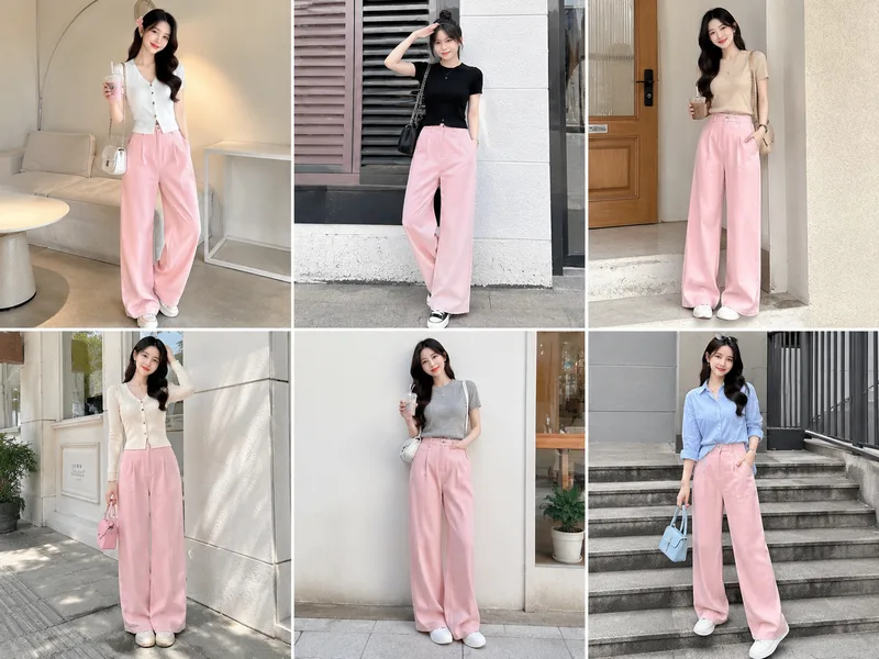 Giày, túi và trang sức màu trung tính giúp hoàn thiện outfit với quần hồng mà không làm tổng thể quá nổi
